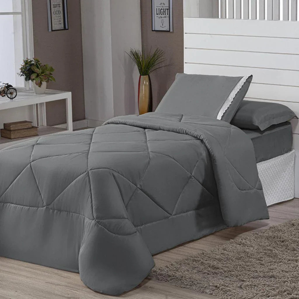 Kit Edredom Solteiro Dupla Face 4 Peças