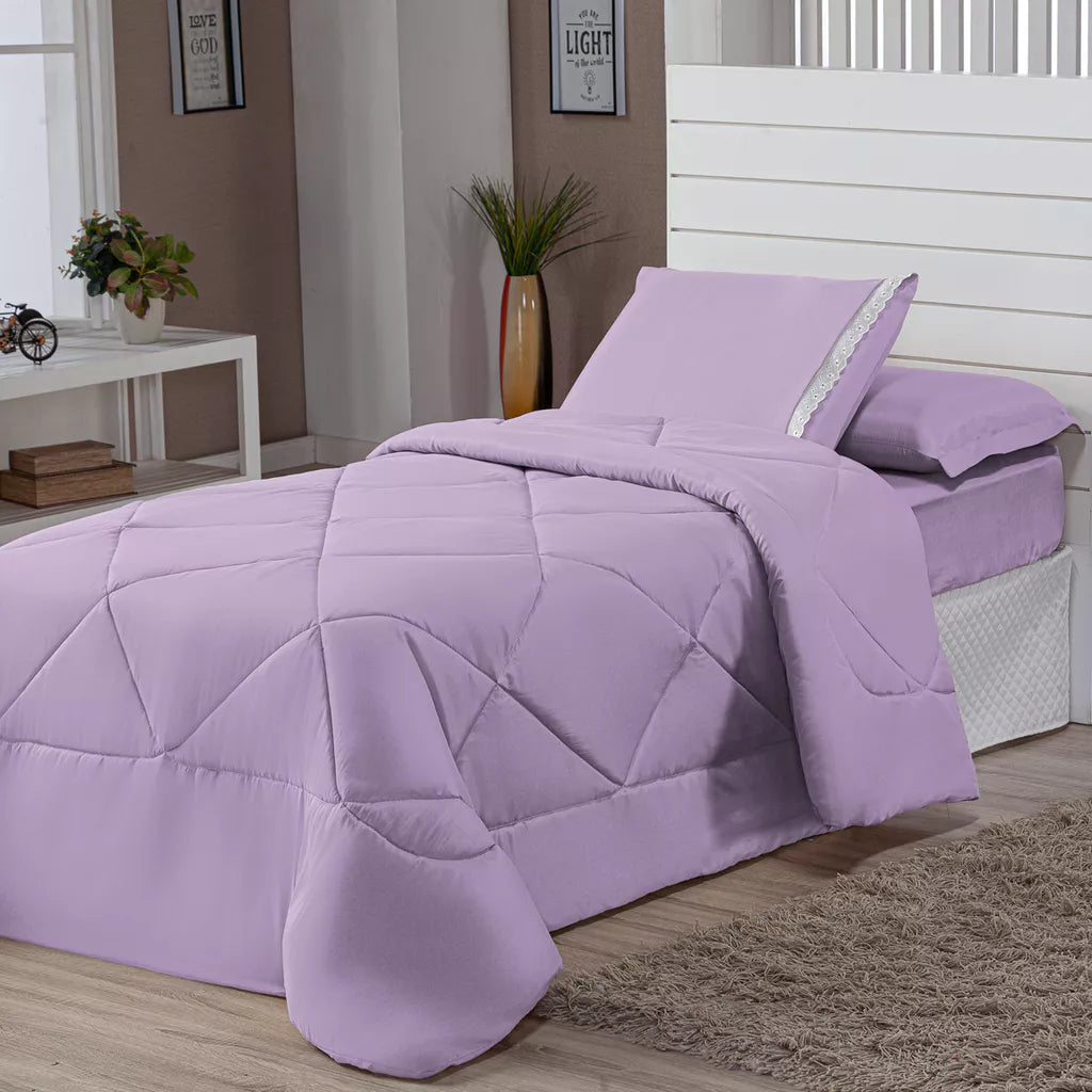 Kit Edredom Solteiro Dupla Face 4 Peças