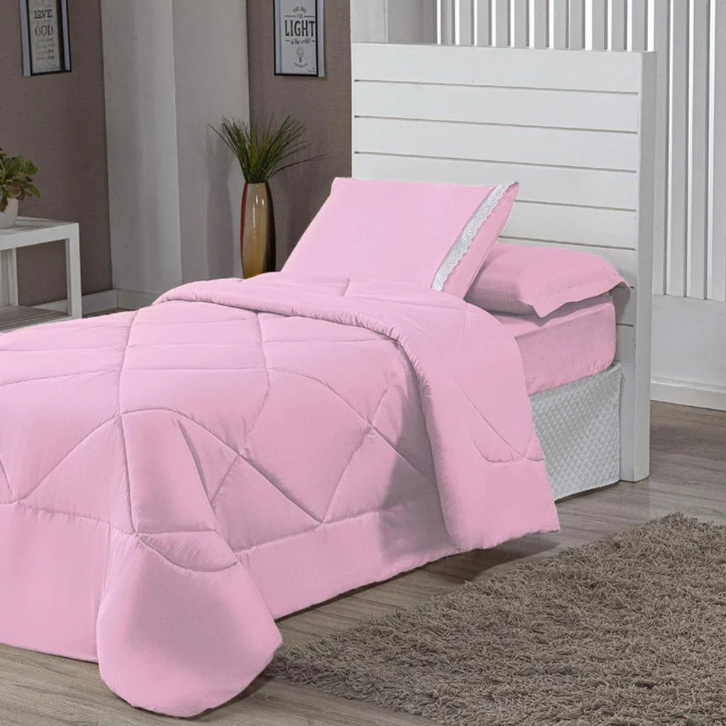 Kit Edredom Solteiro Dupla Face 4 Peças