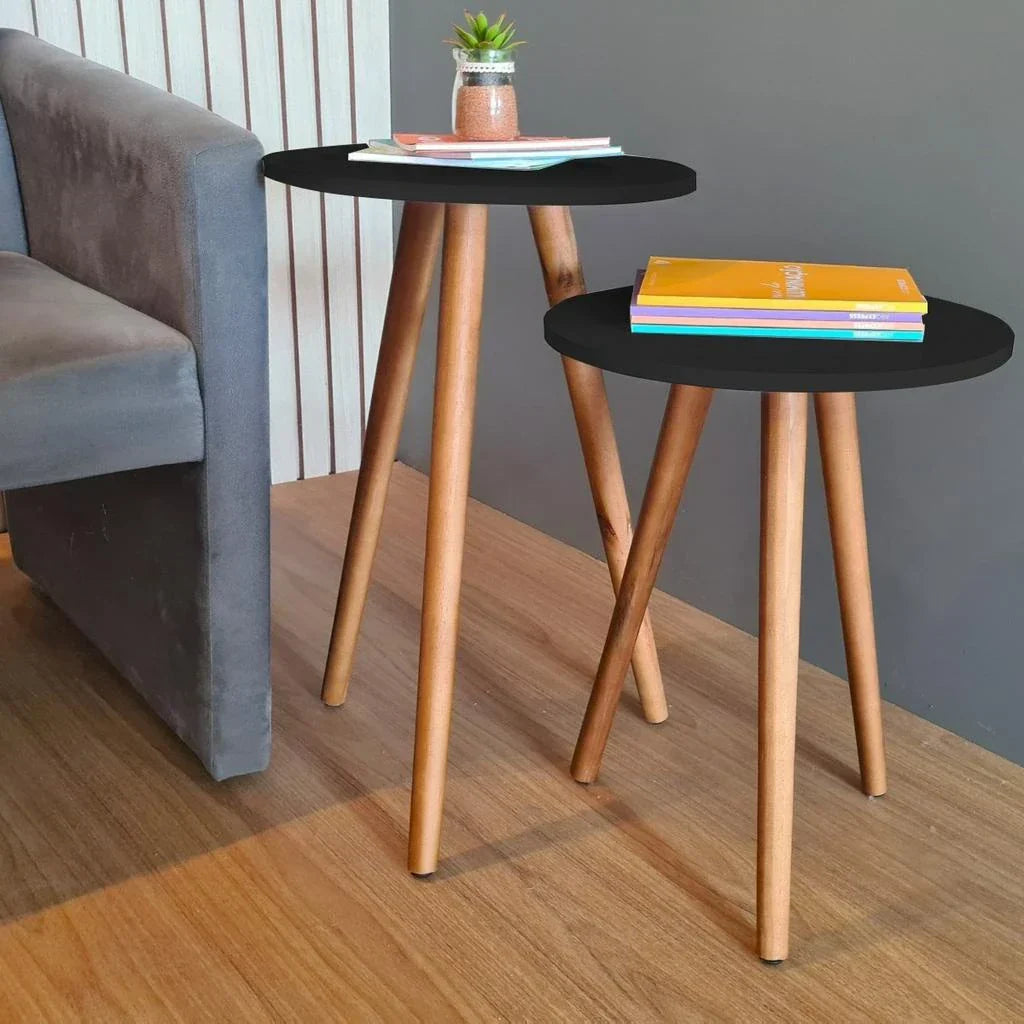 Kit com 2 Mesas Laterais Redondas - Canto de Sofá