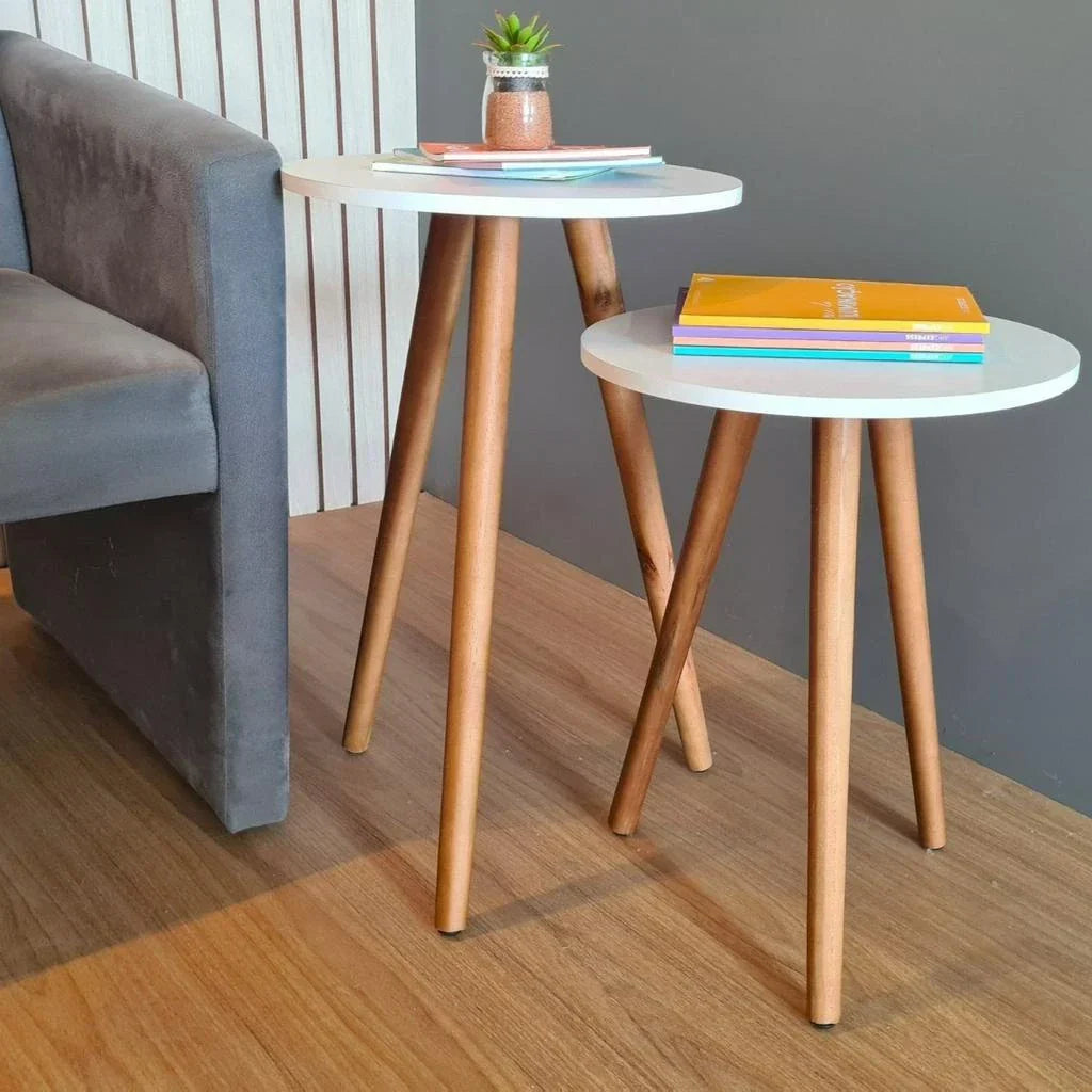 Kit com 2 Mesas Laterais Redondas - Canto de Sofá