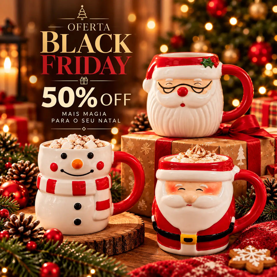 Canecas Natalinas em Porcelana | Oferta Black Friday 50% OFF 🔥