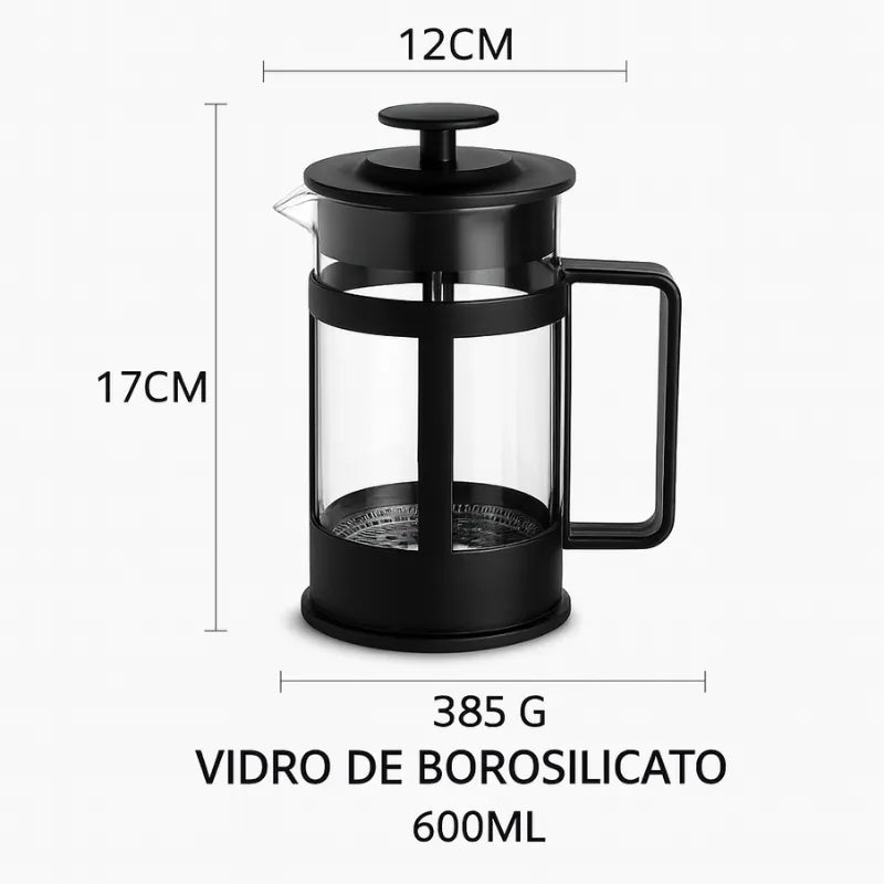 Cafeteira Prensa Francesa em Vidro com Filtro Inox