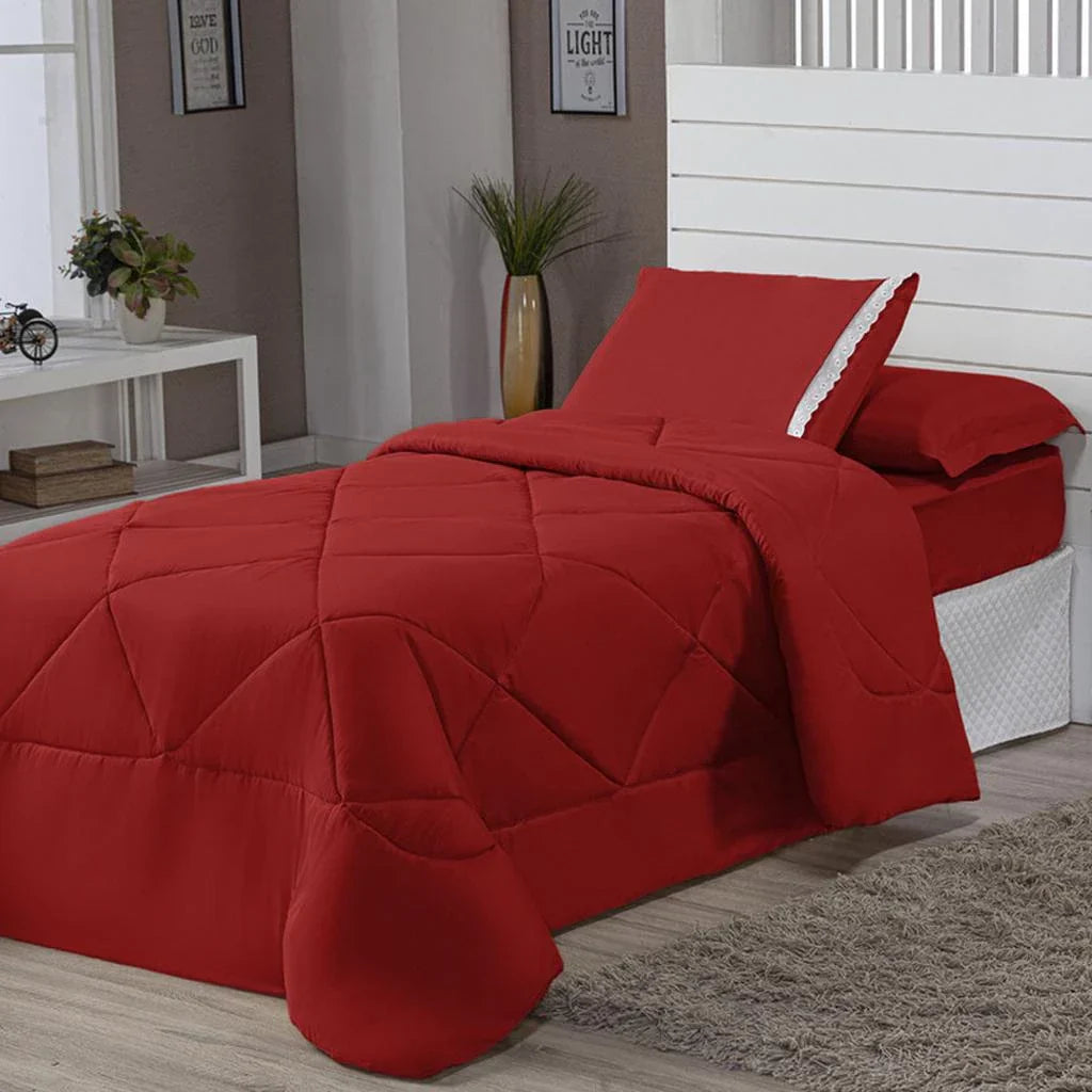 Kit Edredom Solteiro Dupla Face 4 Peças