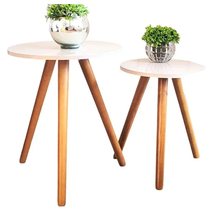 Kit com 2 Mesas Laterais Redondas - Canto de Sofá