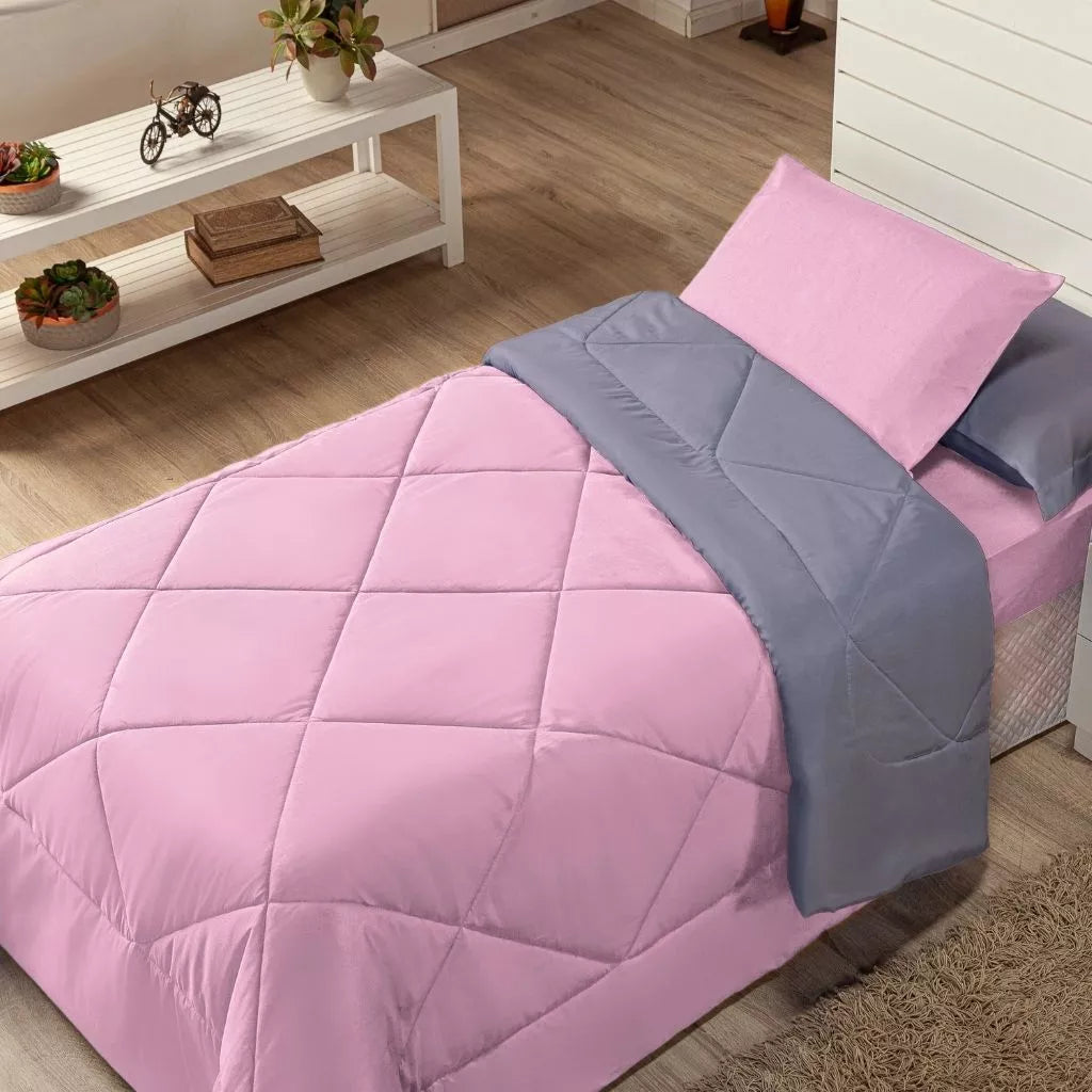 Kit Edredom Solteiro Dupla Face 4 Peças