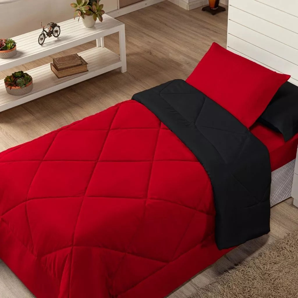 Kit Edredom Solteiro Dupla Face 4 Peças