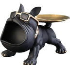 Escultura Decorativa de Cachorro Bulldog com Bandeja