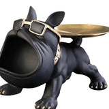 Escultura Decorativa de Cachorro Bulldog com Bandeja