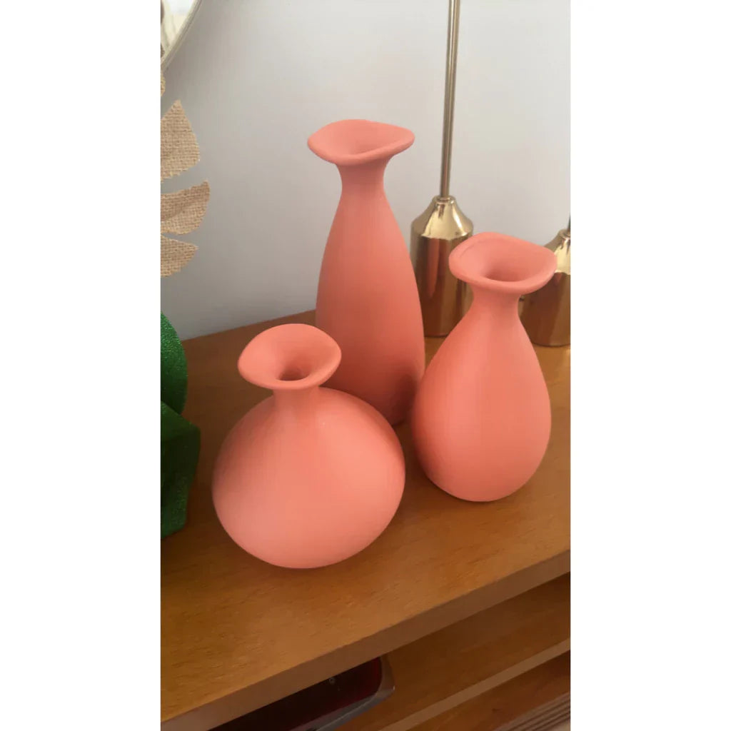 Trio de Vasos Garrafa de Cerâmica Decorativos