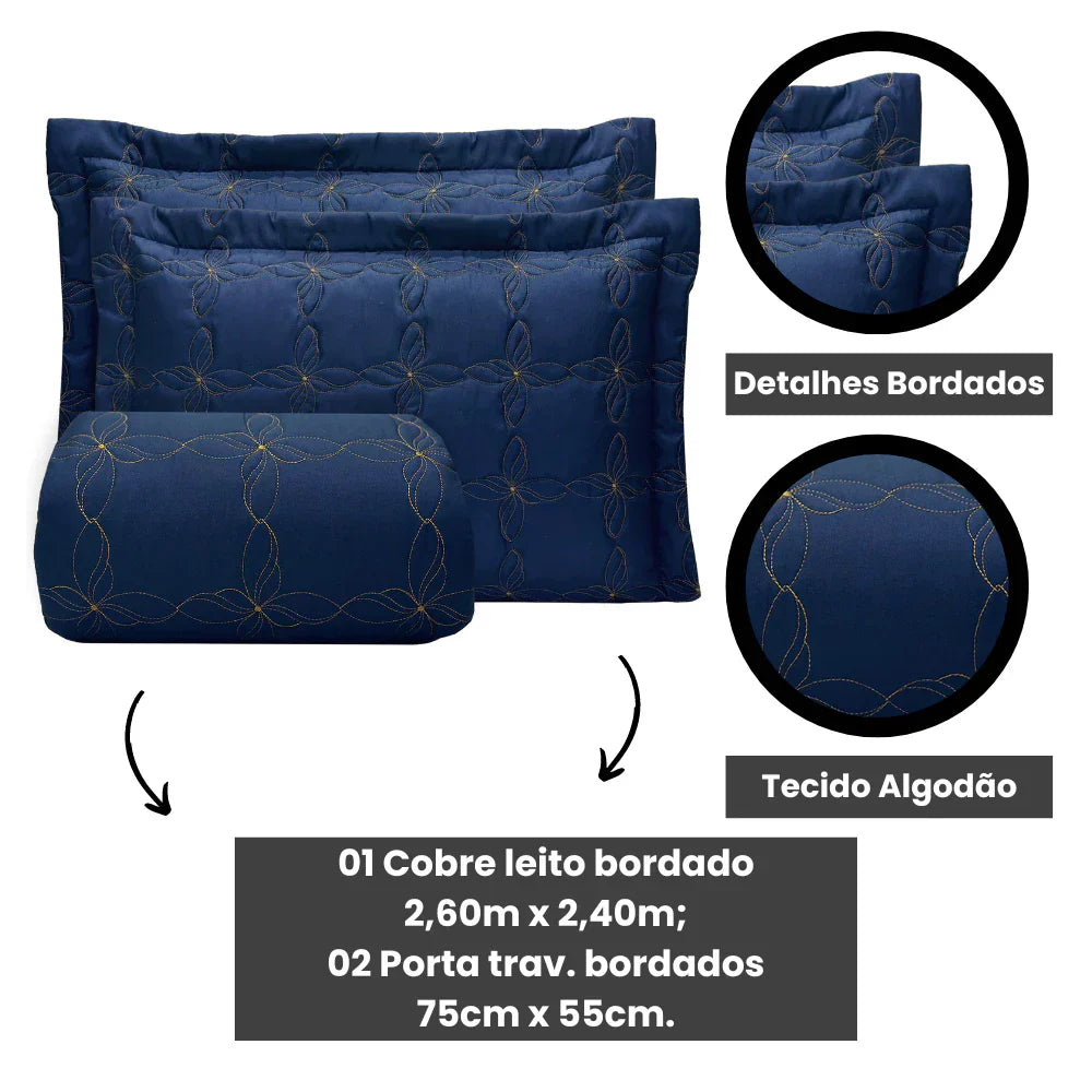 Kit COMPLETO 09 Peças EDREDOM + COBRE LEITO + LENÇOL
