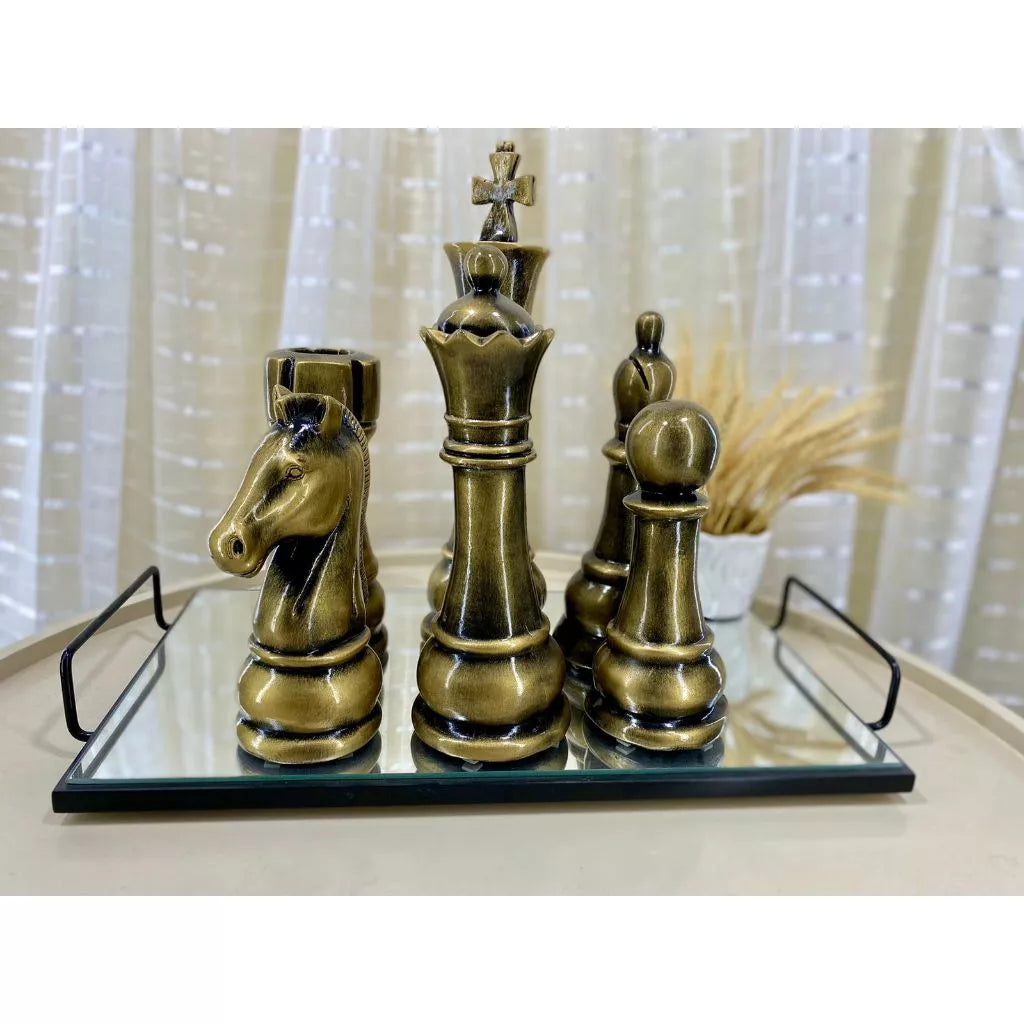 Kit Escultura Decorativa 6 Peças de Xadrez