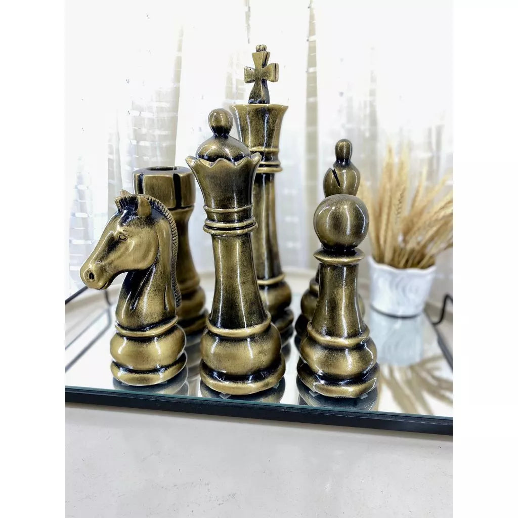 Kit Escultura Decorativa 6 Peças de Xadrez