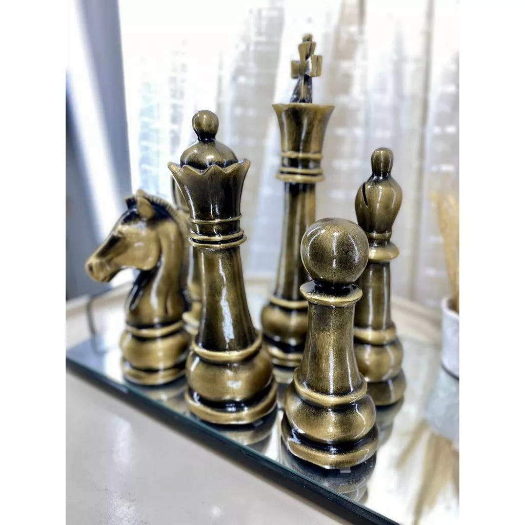 Kit Escultura Decorativa 6 Peças de Xadrez