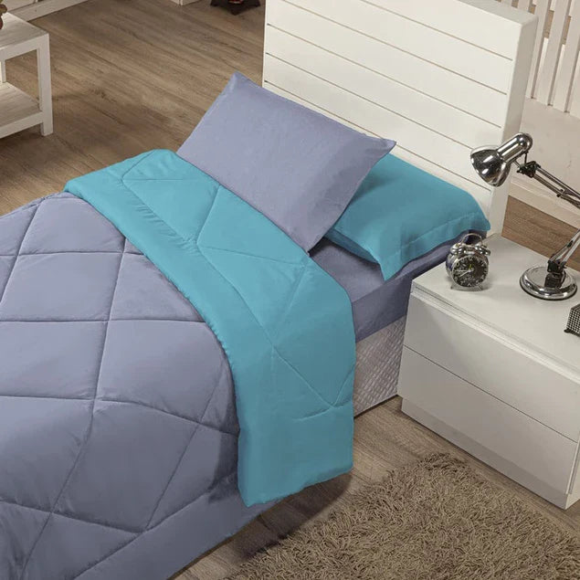 Kit Edredom Solteiro Dupla Face 4 Peças