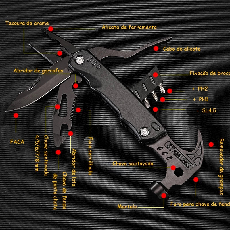 Martelo Portátil Multifuncional Garra Ao Ar Livre Camping Adventure Survival Kit Com Bolsa de Nylon
