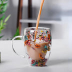 Caneca Flowers Artesanal em Vidro Duplo