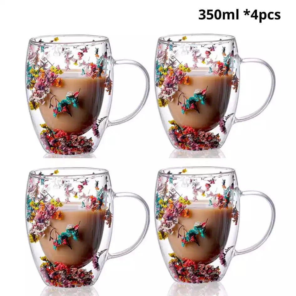 Caneca Flowers Artesanal em Vidro Duplo
