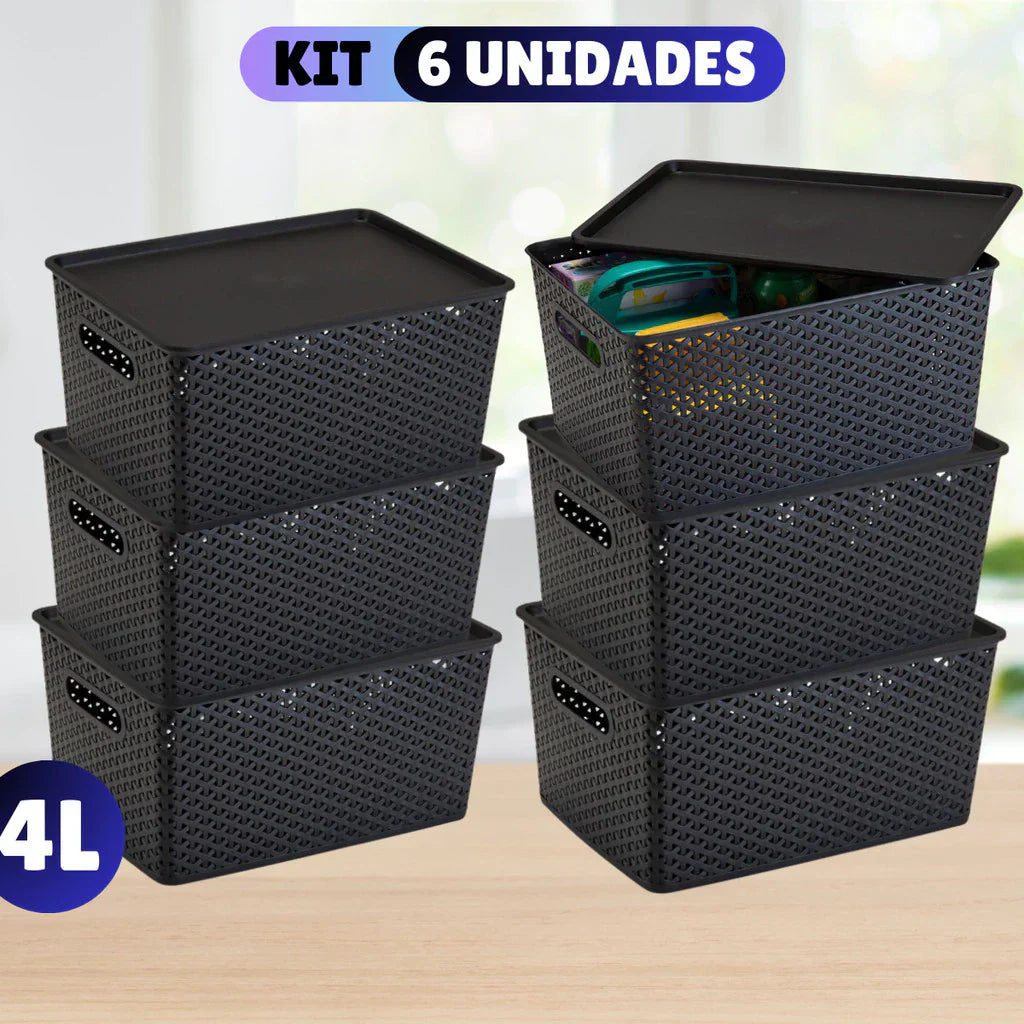 Kit Com 6 - Cesto Caixa Organizadora Rattan