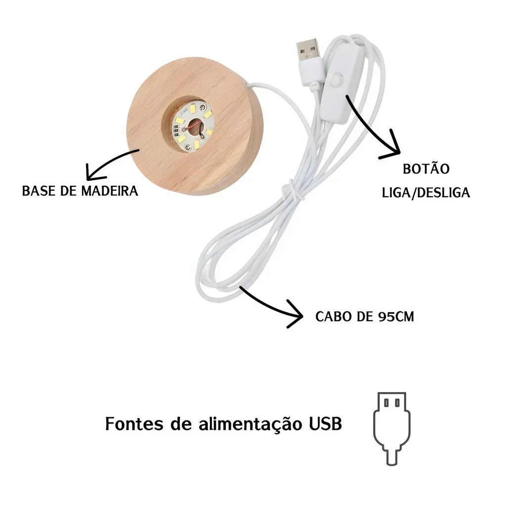 Luminária 3D de Cristal com LED Multicolor
