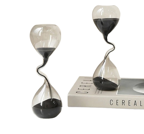 Ampulheta Curva de Vidro com Areia Preta