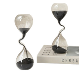 Ampulheta Curva de Vidro com Areia Preta